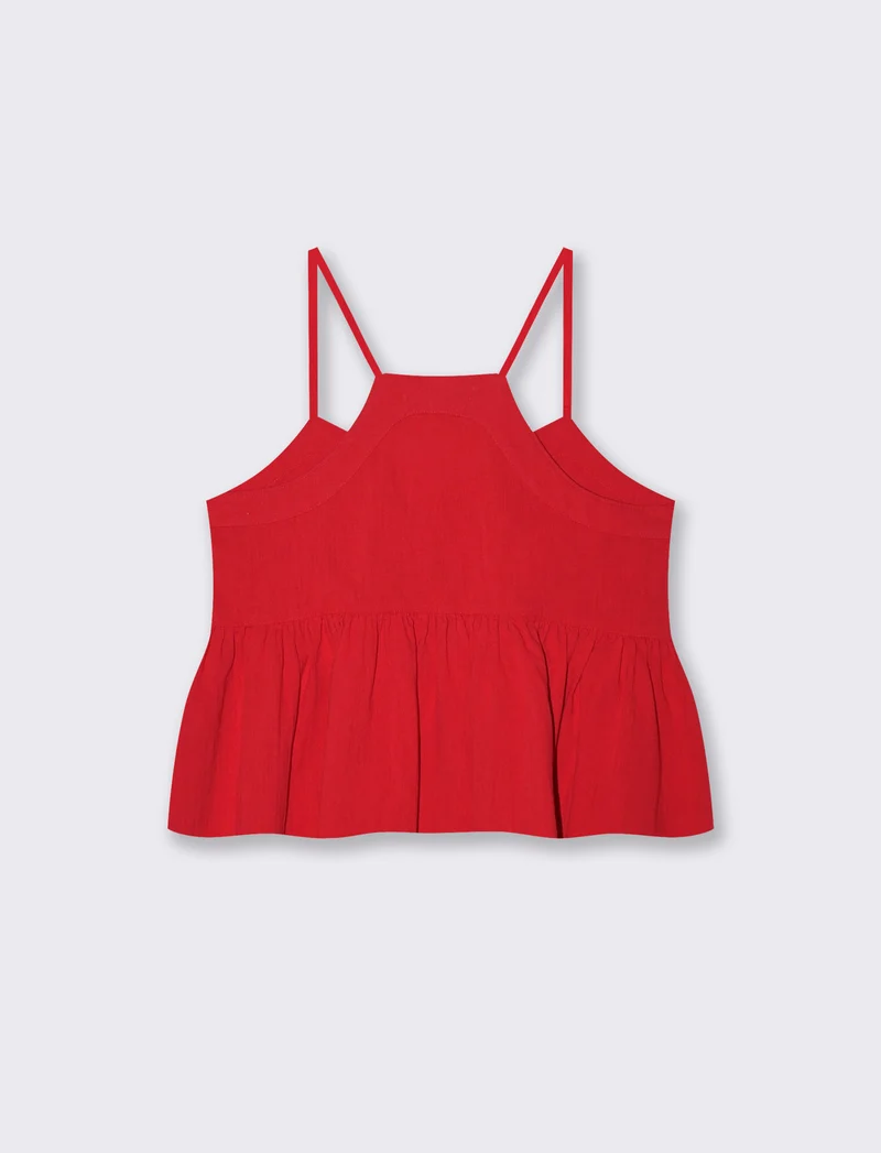 Top Arricciato con Spalline in Cotone - Rosso