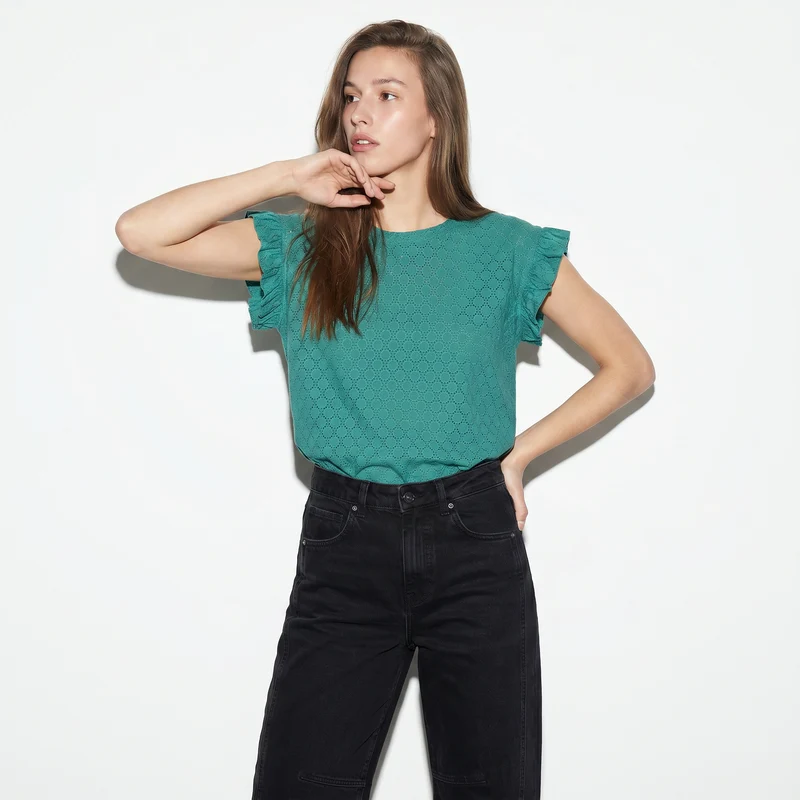 Top Rouches con Girocollo e Maniche - Verde smeraldo