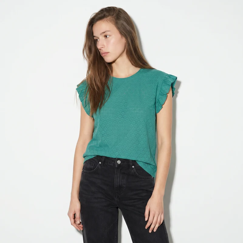 Top Rouches con Girocollo e Maniche - Verde smeraldo