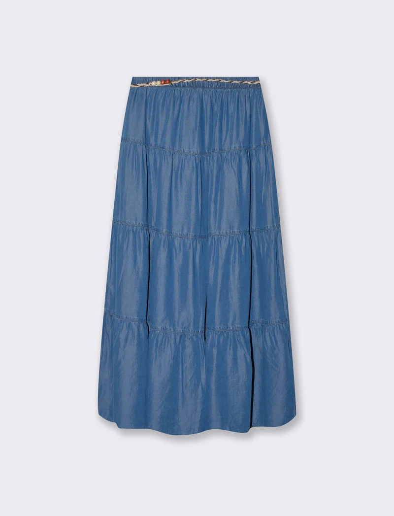 Gonna lunga in lyocell con cintura - DENIM SCURO