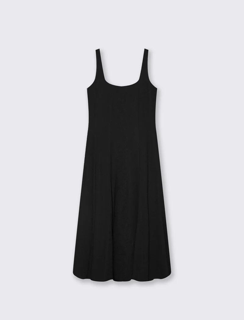 Vestito lungo smanicato con tagli e svaso - Nero