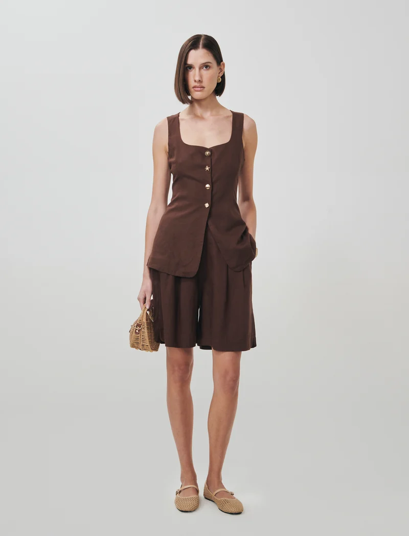 Bermuda con Elastico e Tasche Fianchi - Marrone cioccolato