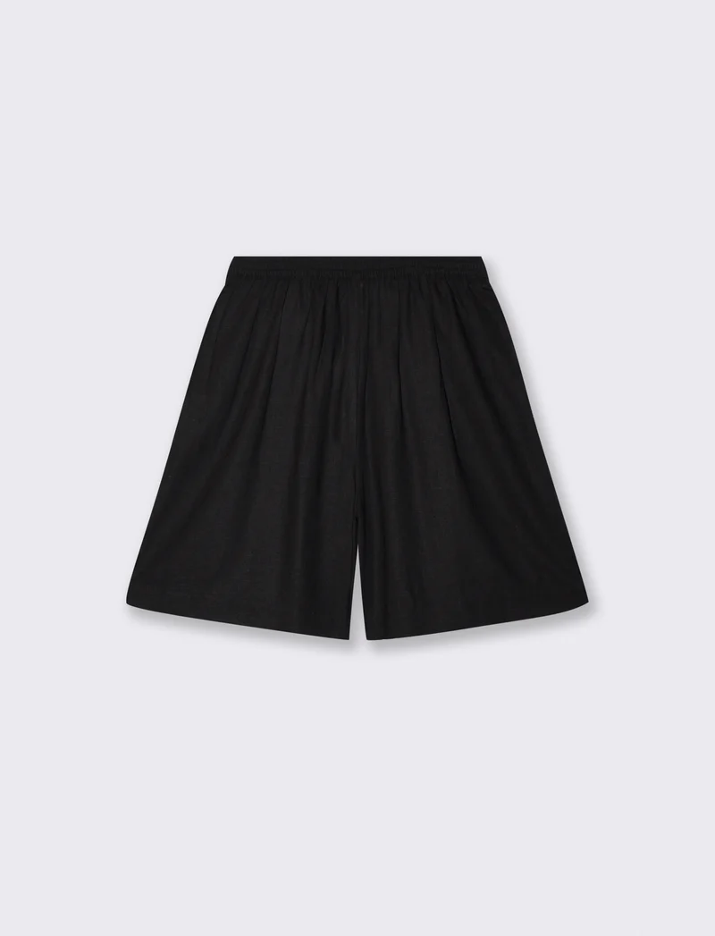 Bermuda con Elastico e Tasche Fianchi - Nero