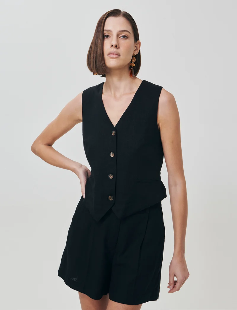 Gilet con tasche a taglio davanti - Nero