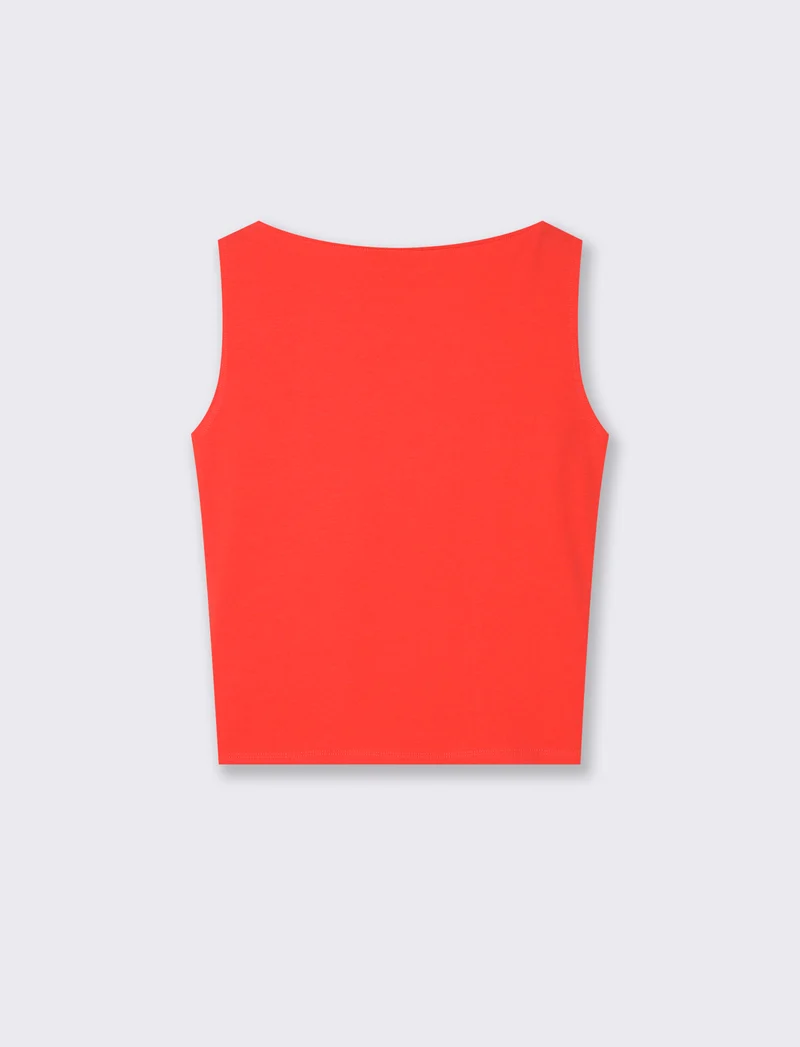 Top smanicato in cotone con scollo barca - Corallo