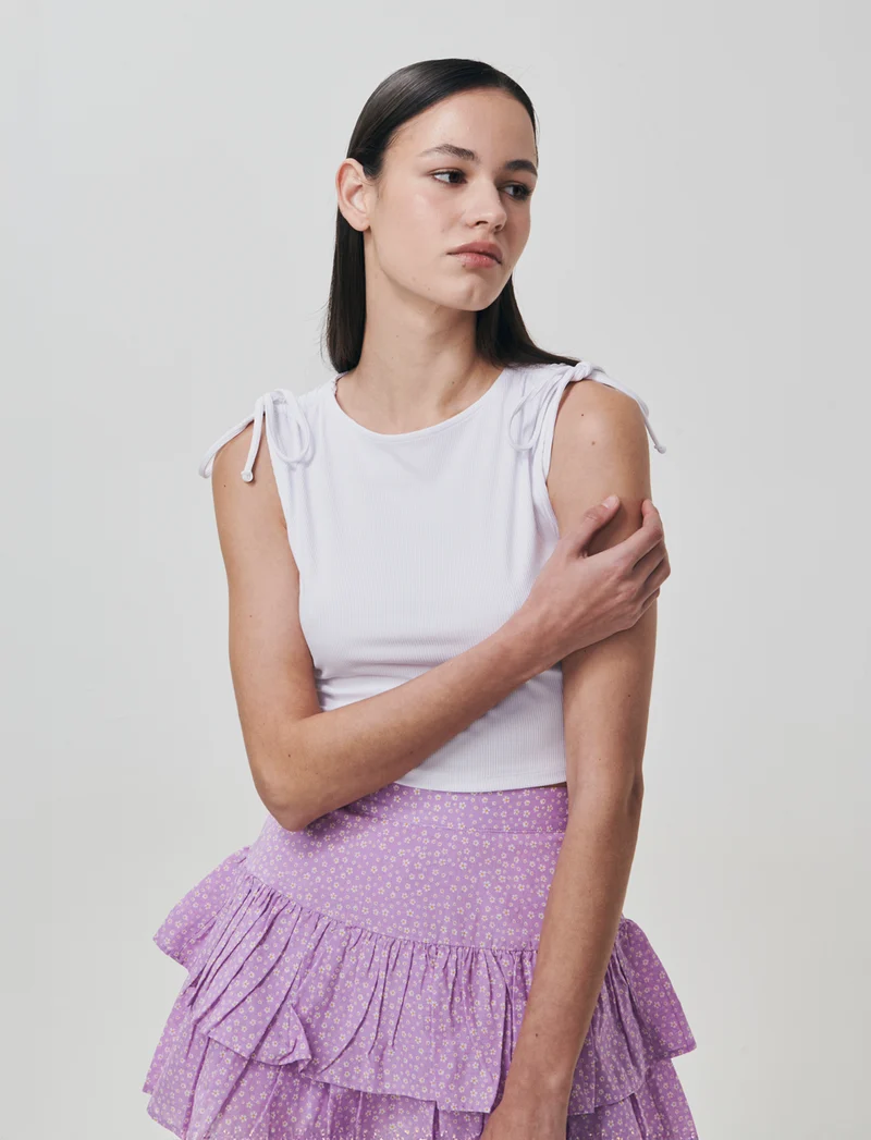 Top con scollo a barca e coulisse - Bianco