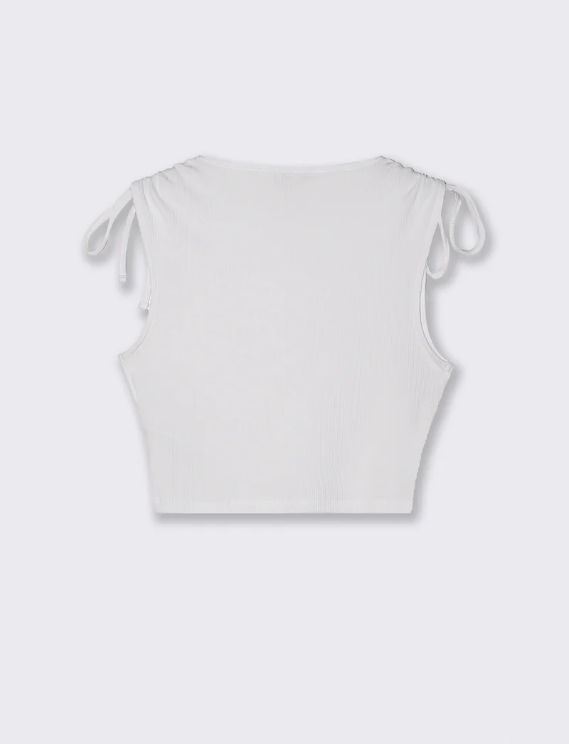 Top con scollo a barca e coulisse - Bianco