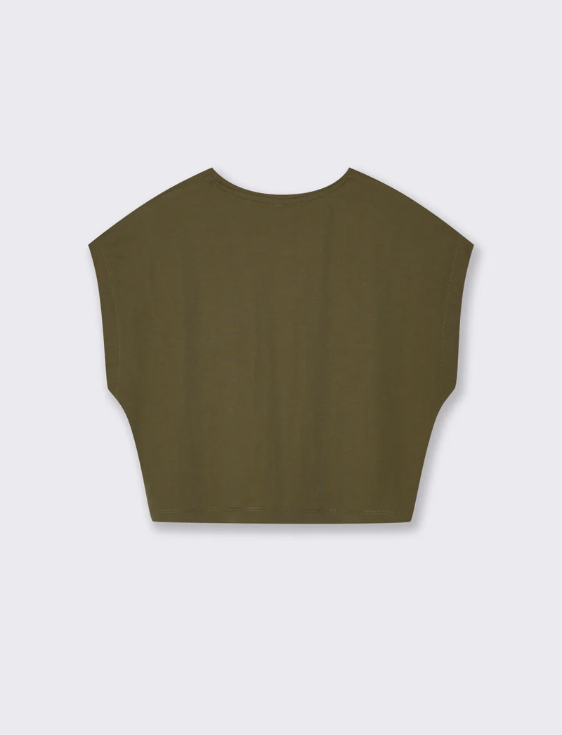 T-Shirt Basica Manica Corta Crop - Kaky 1