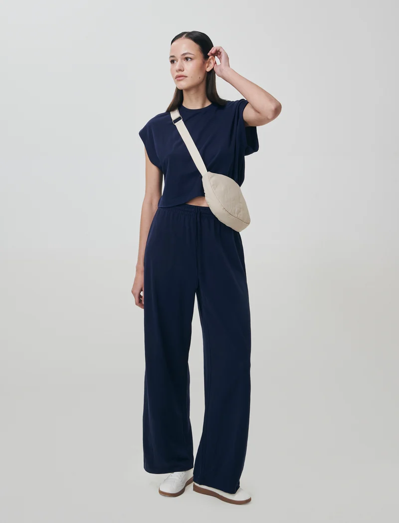 T-Shirt Basica Manica Corta Crop - Blu