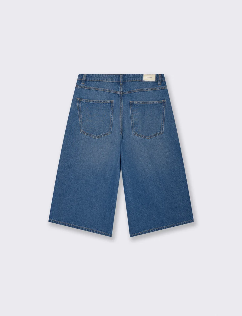 Bermuda Baggy in Denim con Tasche Retro - Denim