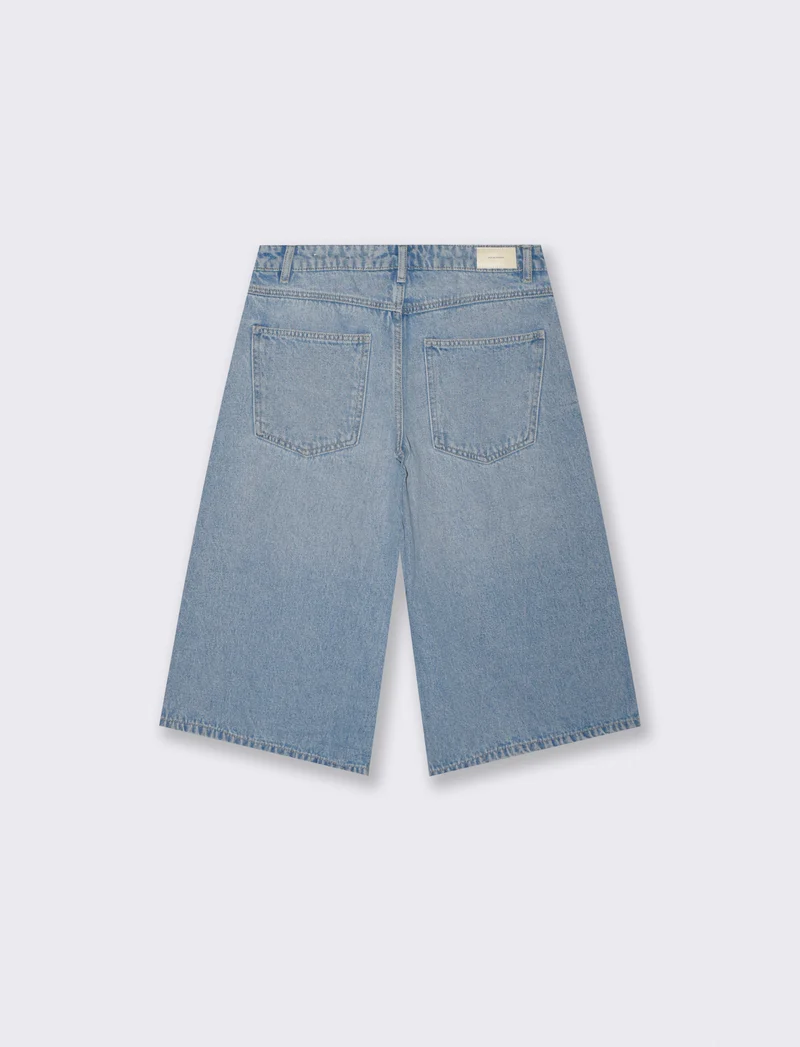 Bermuda Baggy in Denim con Tasche Retro - Denim chiaro