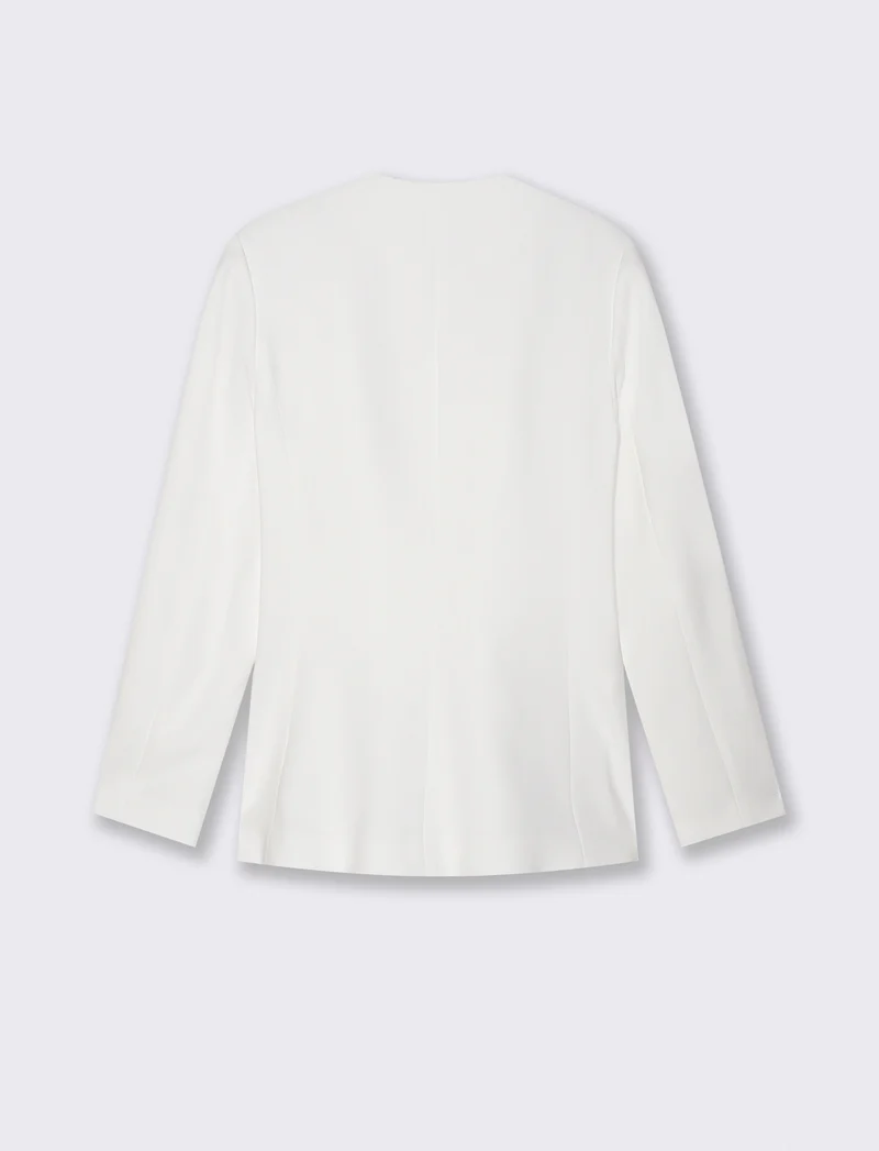 Giacca Monopetto con Scollo a V e Bottoni - Bianco latte