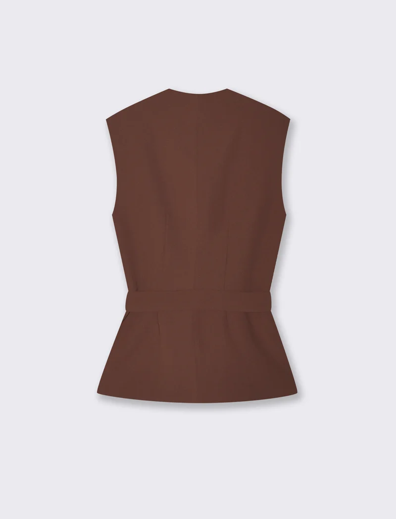 Gilet con Cintura e Scollo a V - Cacao