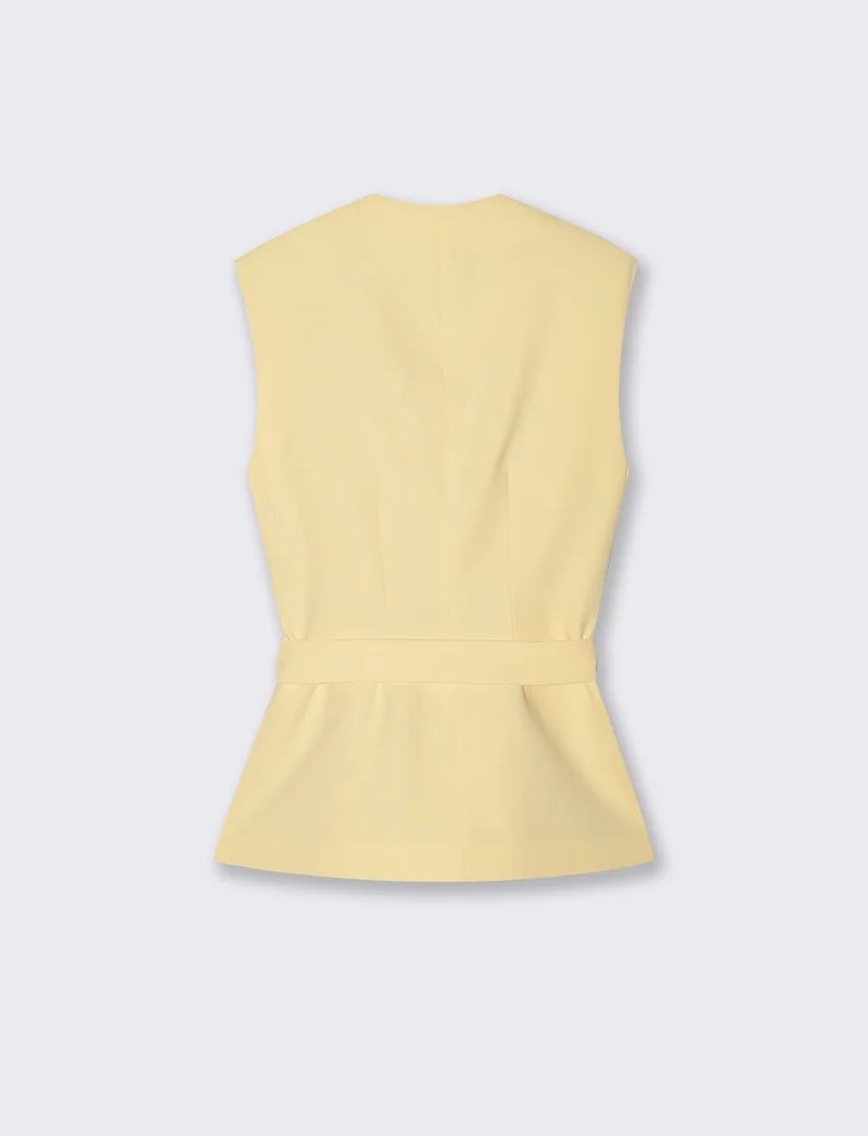 Gilet con Cintura e Scollo a V - Vaniglia