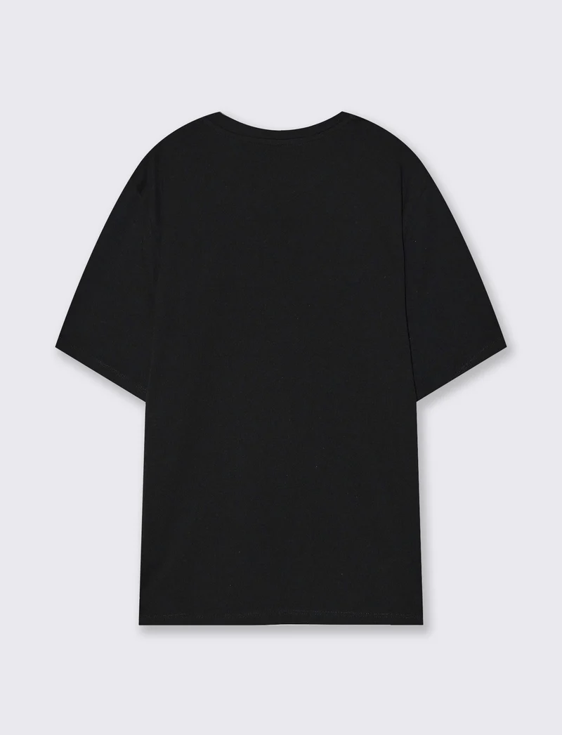 T-Shirt con Fiore Applicato - Nero