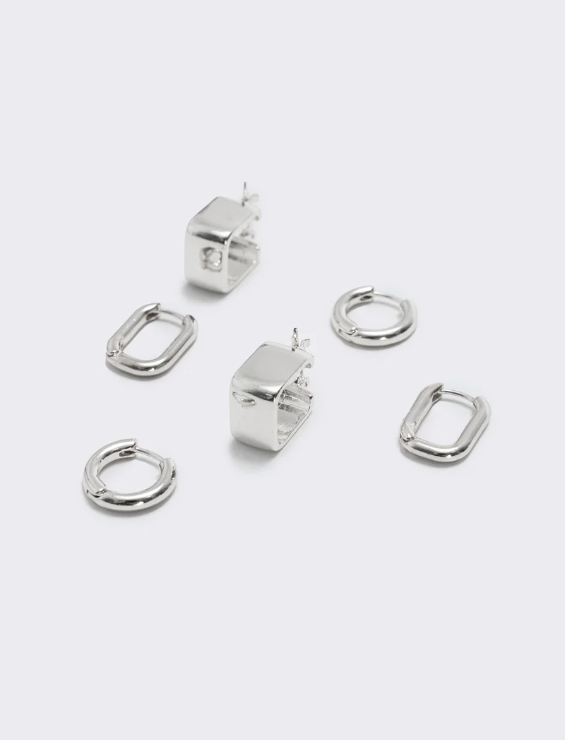 Orecchini cerchietti: 3 paia eleganti - Grigio