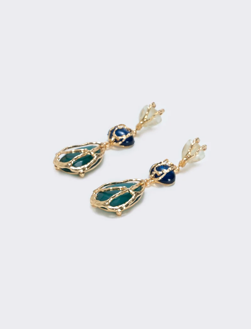 Orecchini pendenti con tre pietre eleganti - Verde
