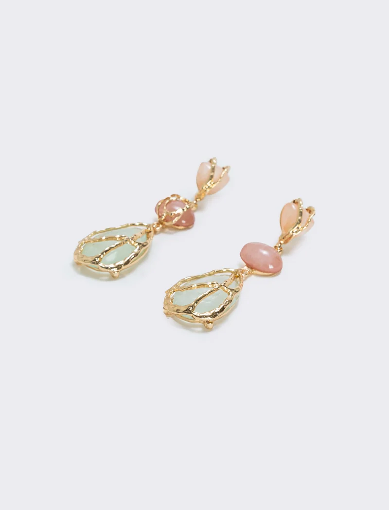 Orecchini pendenti con tre pietre eleganti - Rosa