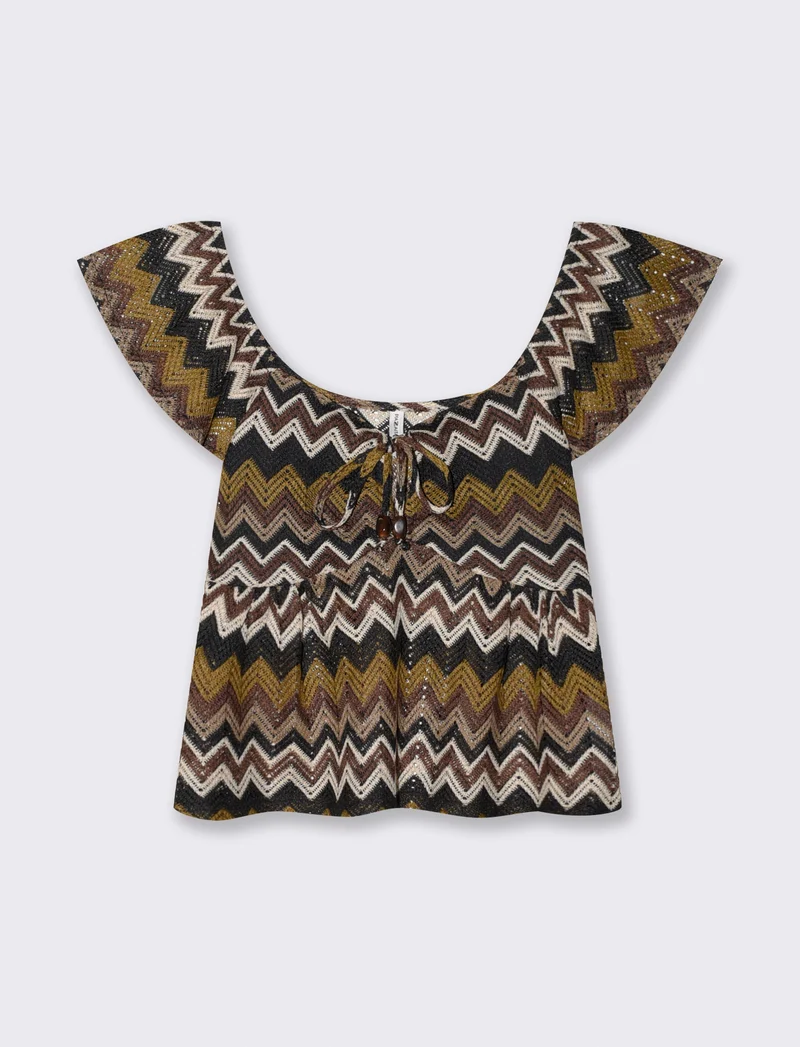 T-shirt con nodo e maniche a volant - var 1