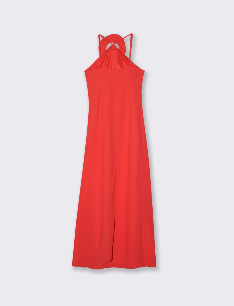 Vestito lungo con spalline e fiore decorativo - Aragosta