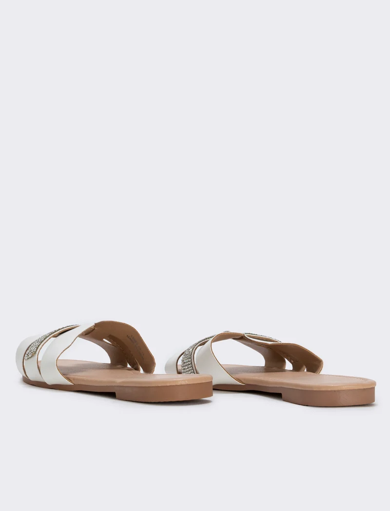Mule da in poliuretano con strass - Bianco