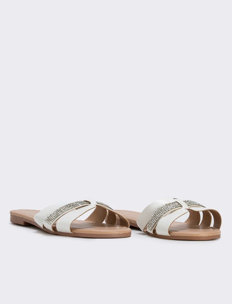 Mule da in poliuretano con strass - Bianco