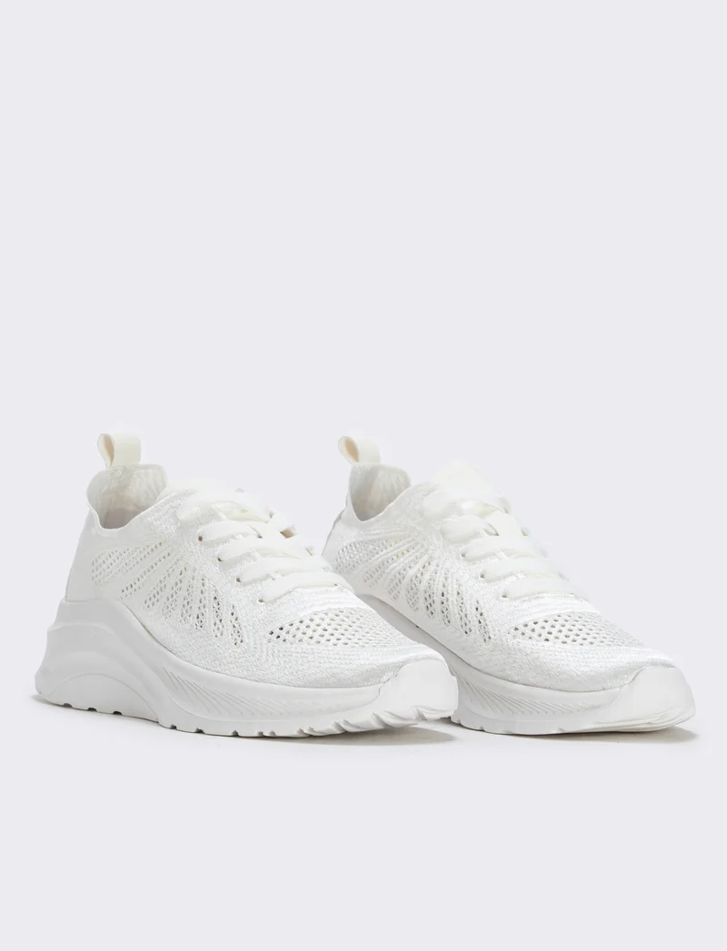 Sneakers in tessuto effetto ricamato - Bianco
