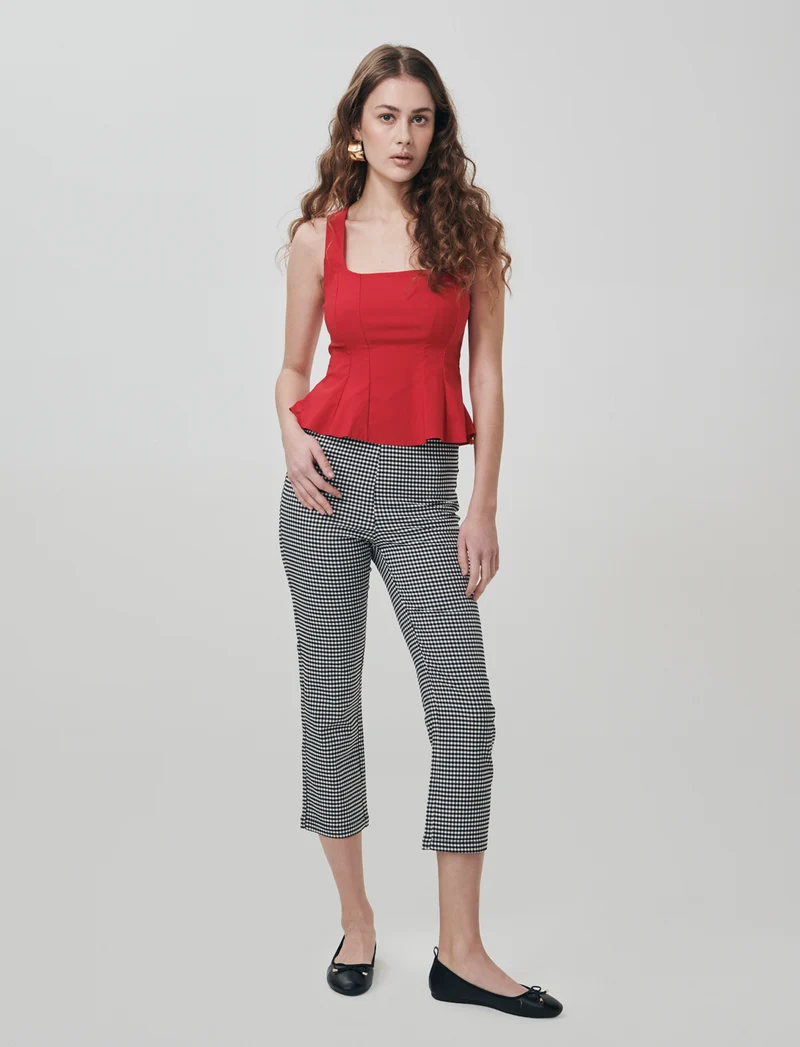 Top con scollo quadrato e zip - Rosso