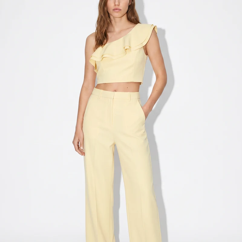 Top Monospalla con Rouches e Zip Lato - Vaniglia