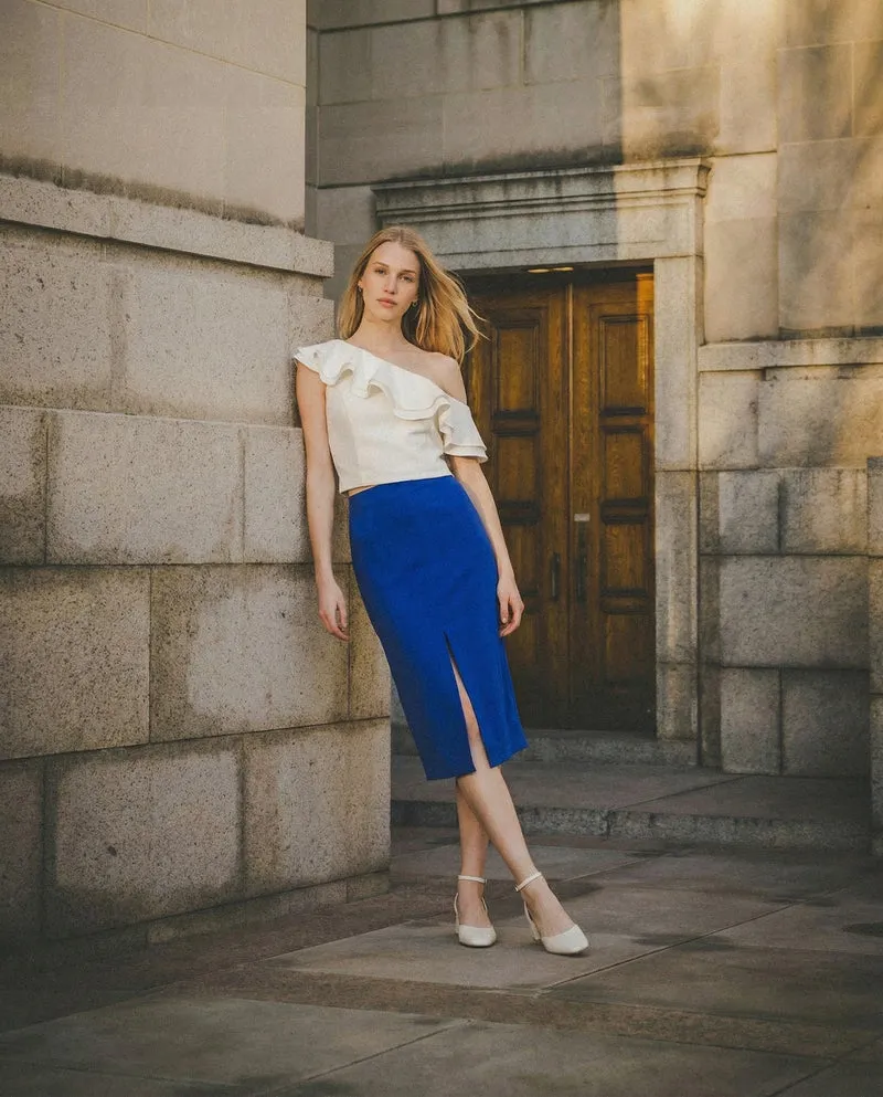 Top Monospalla con Rouches e Zip Lato - Bianco