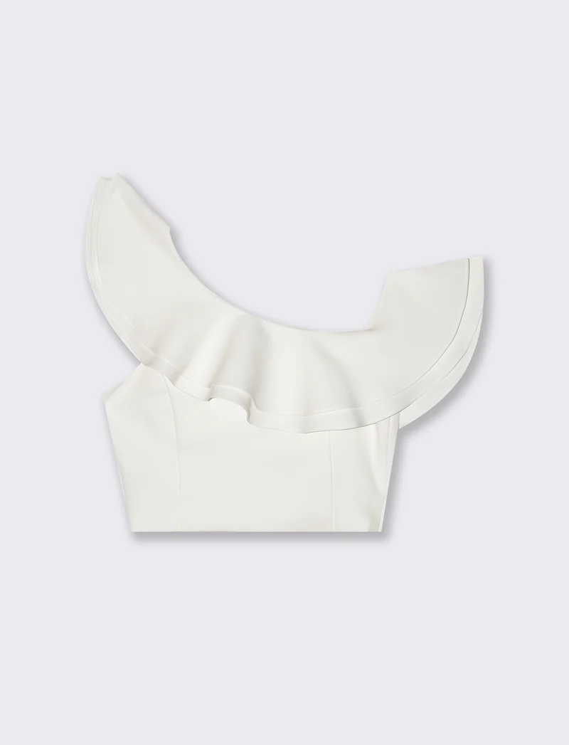 Top Monospalla con Rouches e Zip Lato - Bianco
