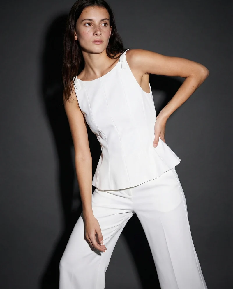 Top con fiocchi sulle spalle per donne - Bianco latte