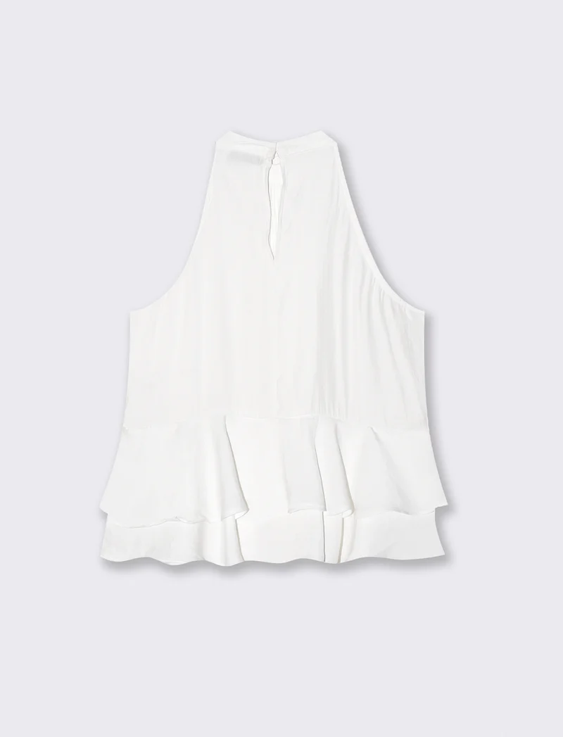 Top smanicato con doppia balza al fondo - Bianco