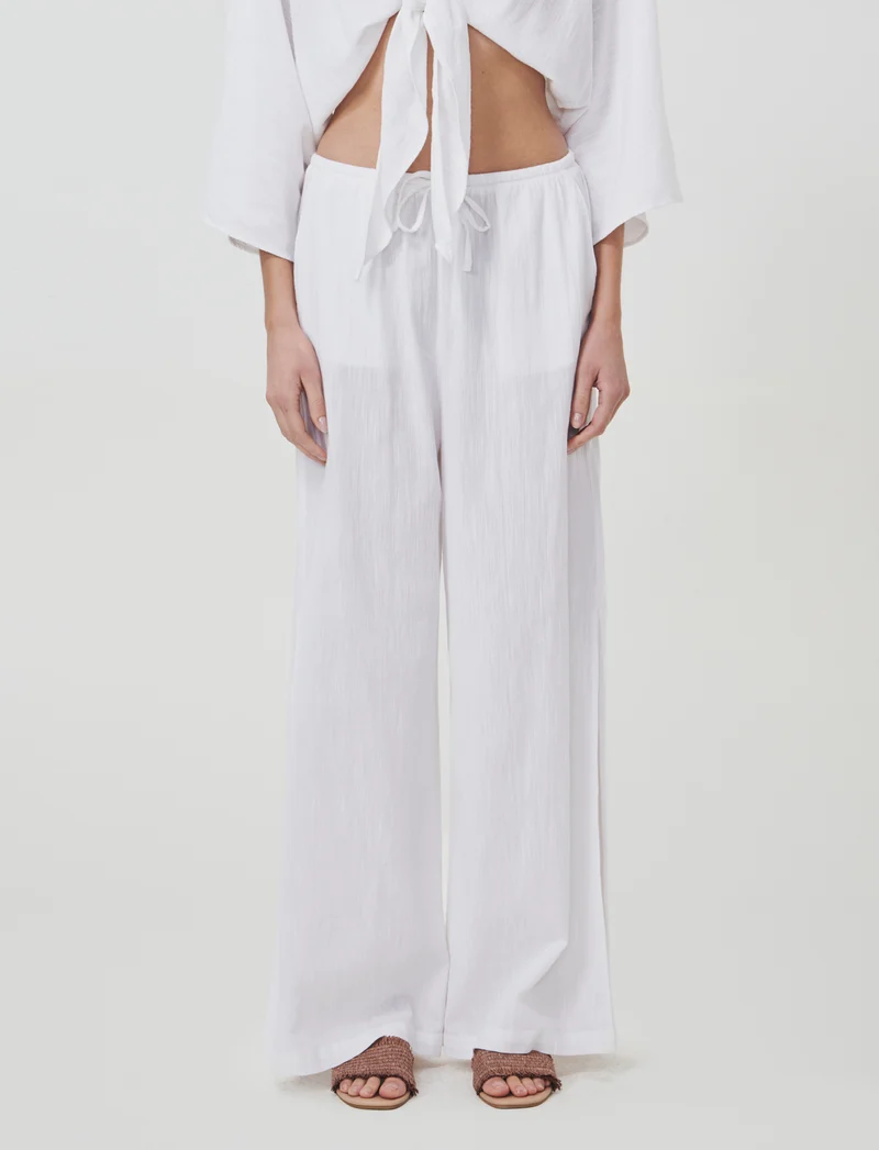 Pantalone Gamba Larga con Spacchi Laterali - Bianco