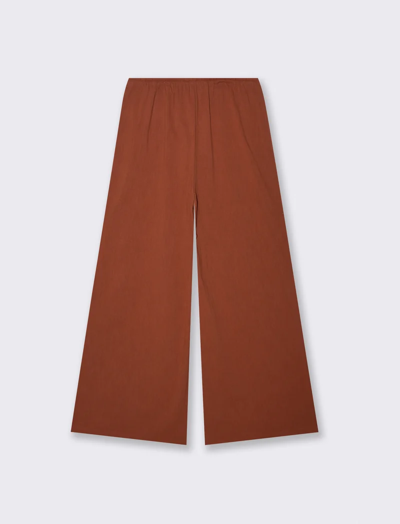 Pantalone Gamba Larga con Spacchi Laterali - Cognac