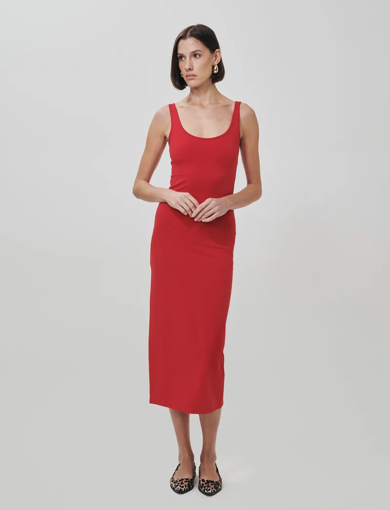 Vestito lungo senza maniche slim fit - Rosso