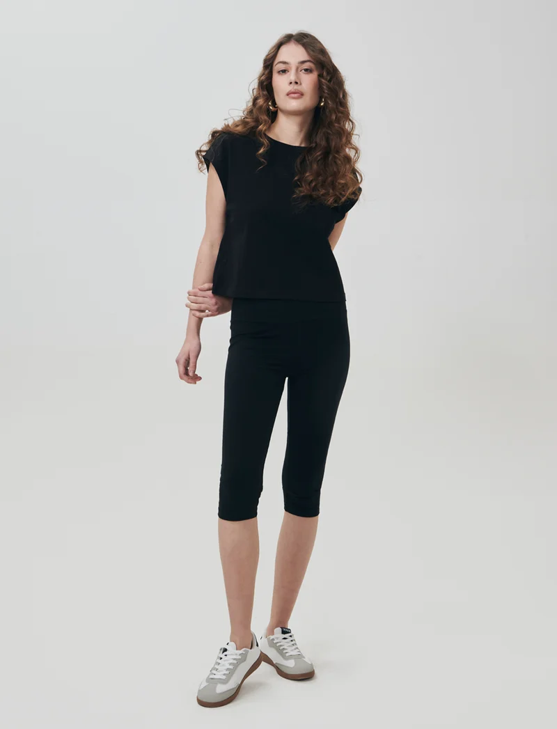T-Shirt Crop Basica Girocollo - Nero
