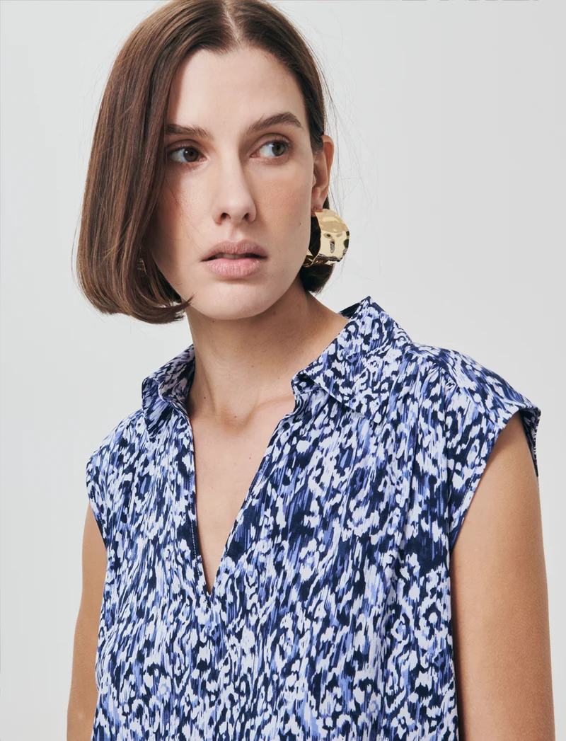 Blusa Giro Maniche Stampata Scollo a V - var 2
