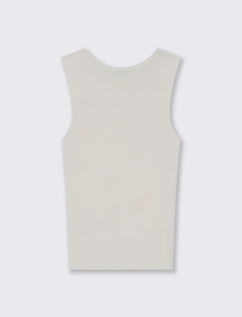 Top in Maglia con Scollo Asimmetrico e Gioiello - Avorio