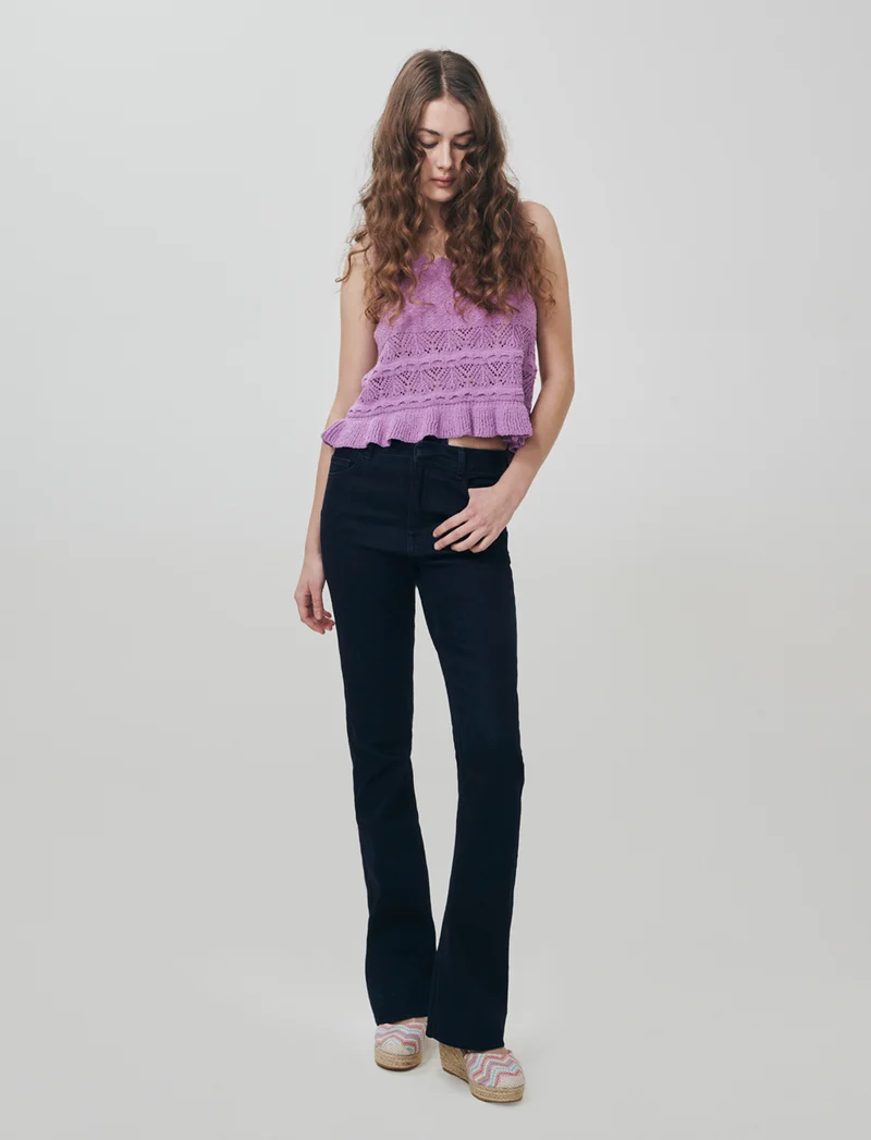 Top in Crochet con Fondo Effetto Balza - Viola malva