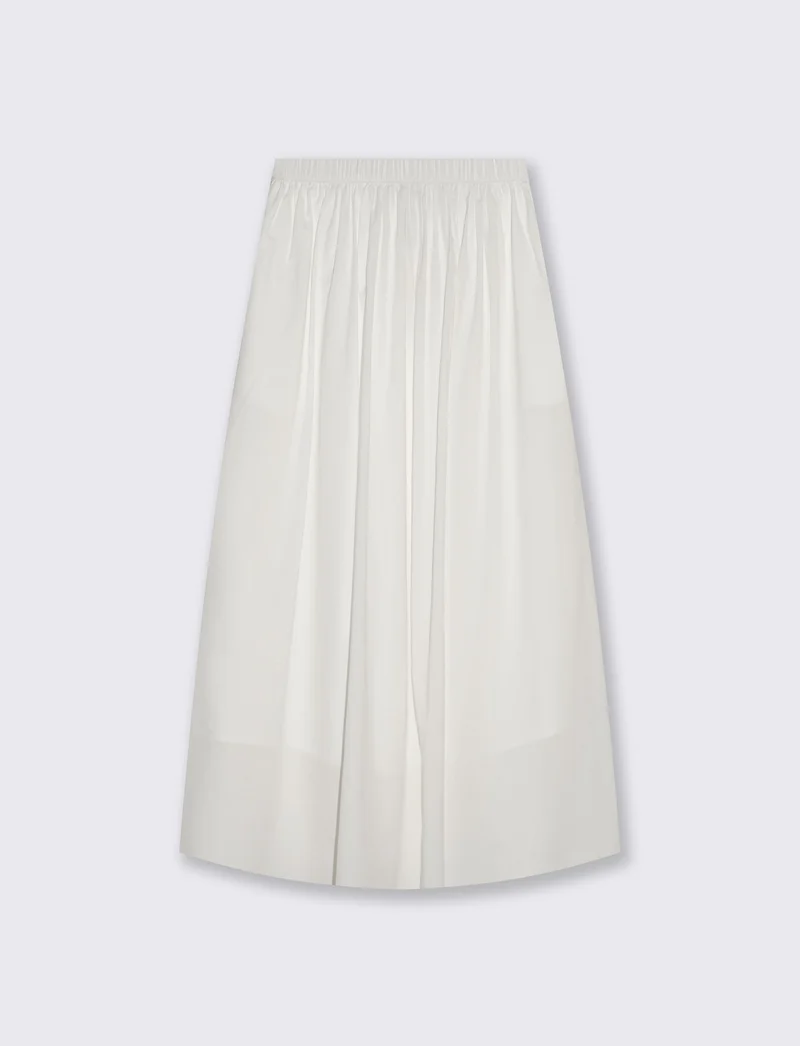 Gonna lunga in cotone con vita arricciata - Bianco