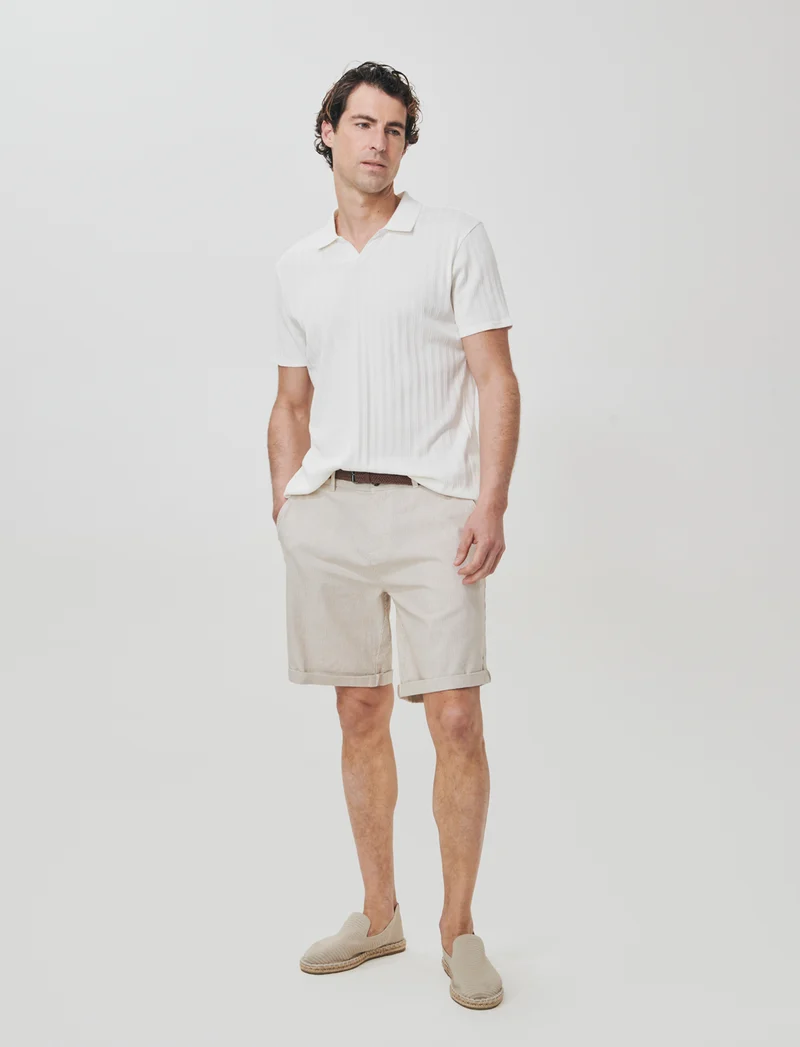 Bermuda a righe con cintura intrecciata - Beige