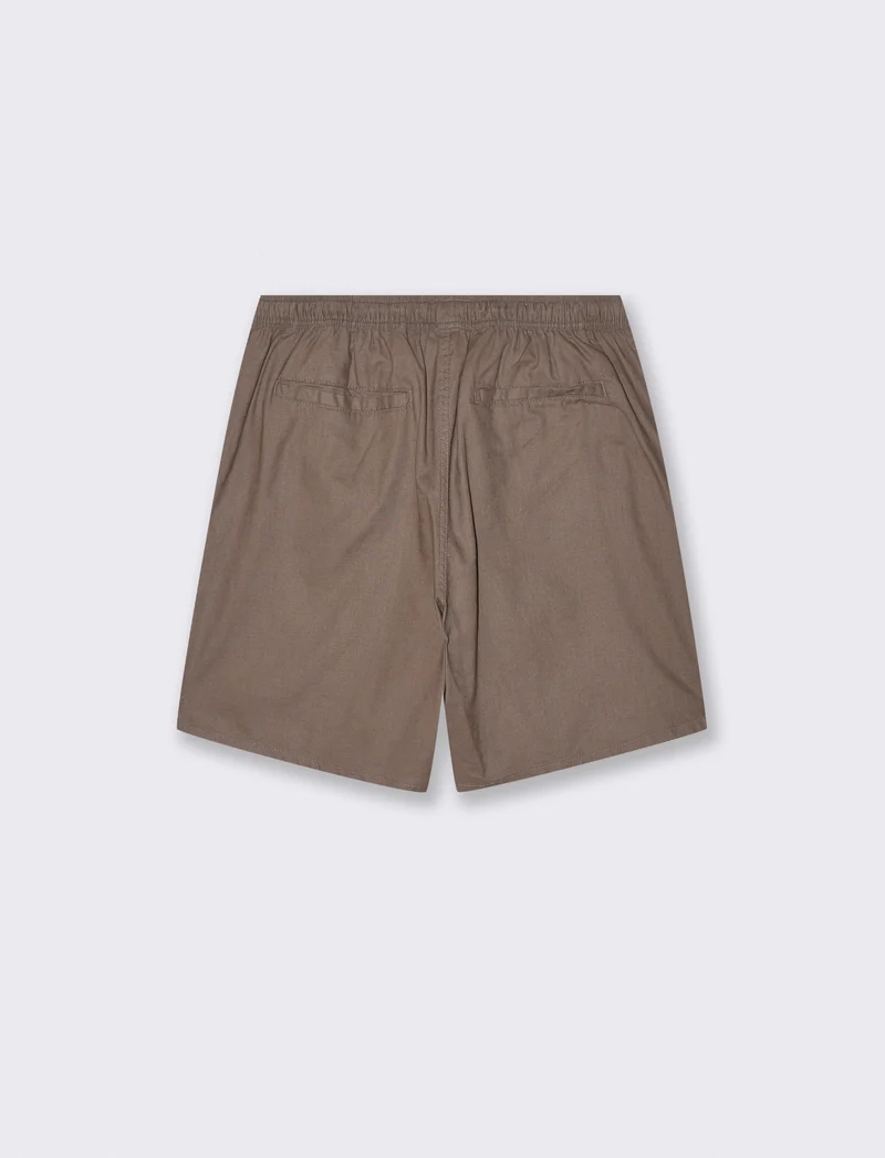 Bermuda Jogger in Misto Lino con Tasca - Grigio fango