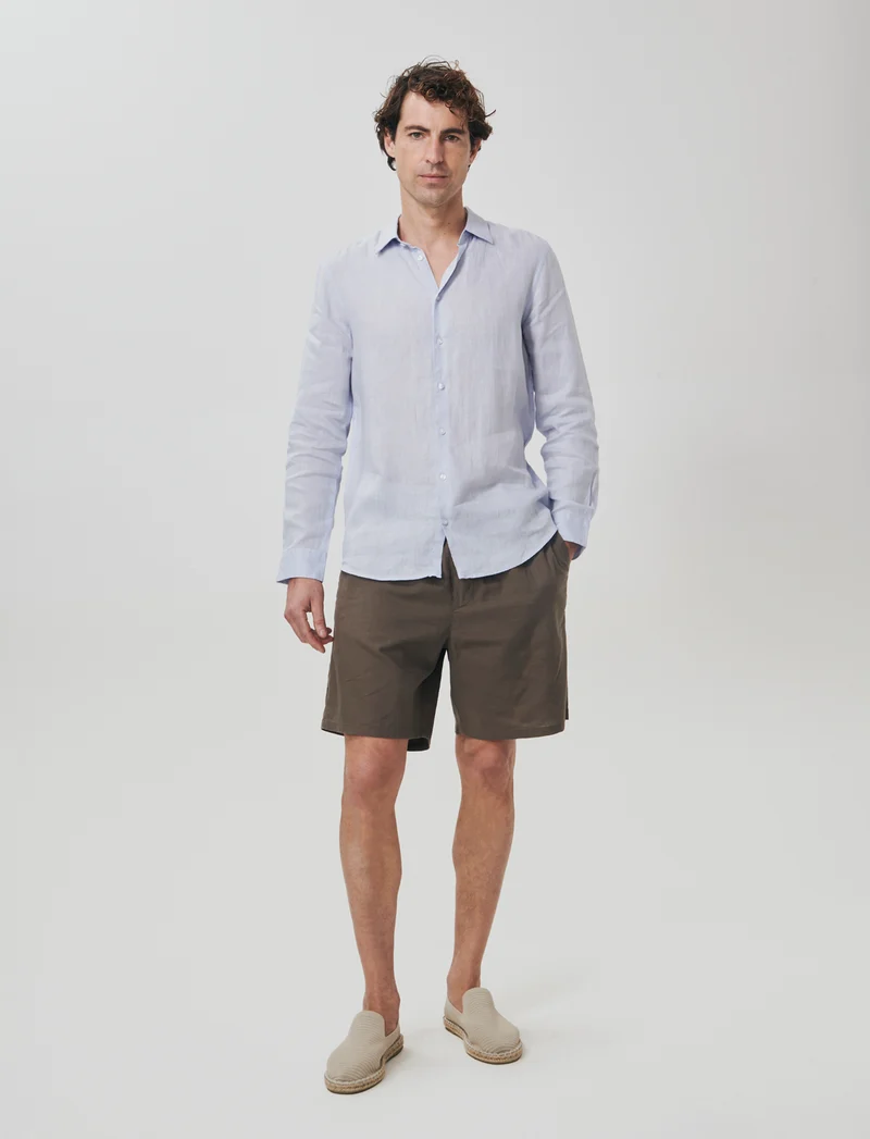 Bermuda Jogger in Misto Lino con Tasca - Grigio fango