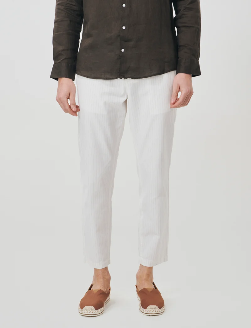 Pantaloni Chino Jogger Mistalino a Righe - Bianco
