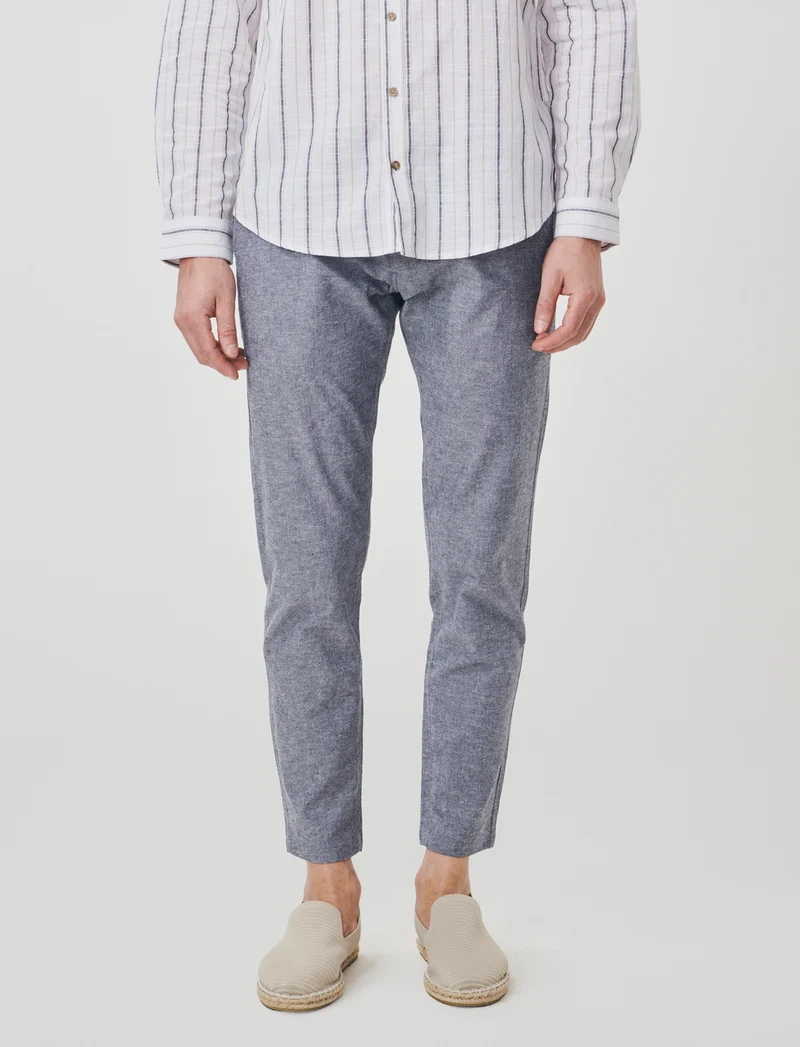 Pantaloni Chino Slim Fit in Lino - Blu