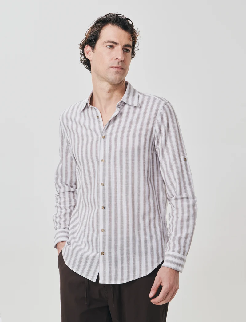 Camicia a righe regular fit in cotone - Verde kaki