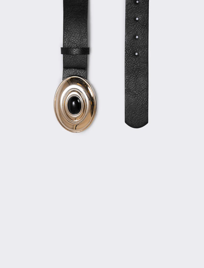 Cintura fibbia ovale con pietra - Nero