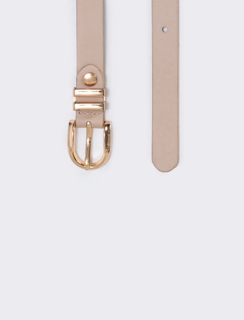 Cintura doppio passante in metallo 1,5 cm - Beige