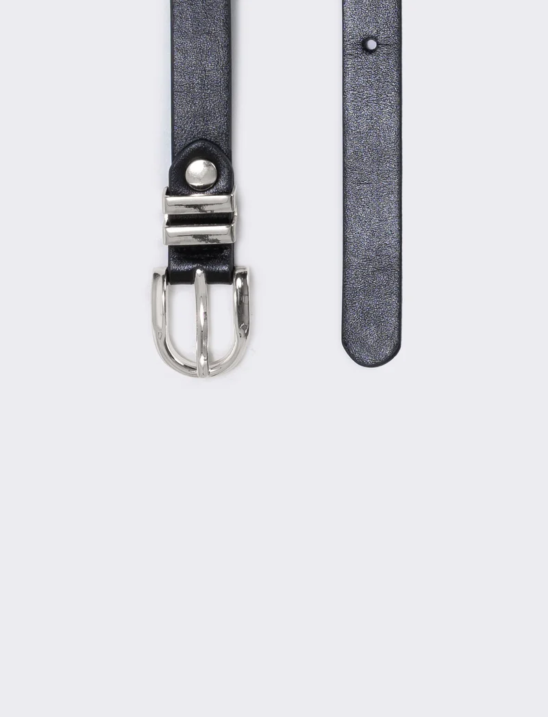 Cintura doppio passante in metallo 1,5 cm - Nero-argento